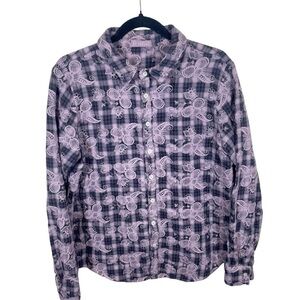 CP Shades women’s lilac purple floral button up plaid shirt cotton medium